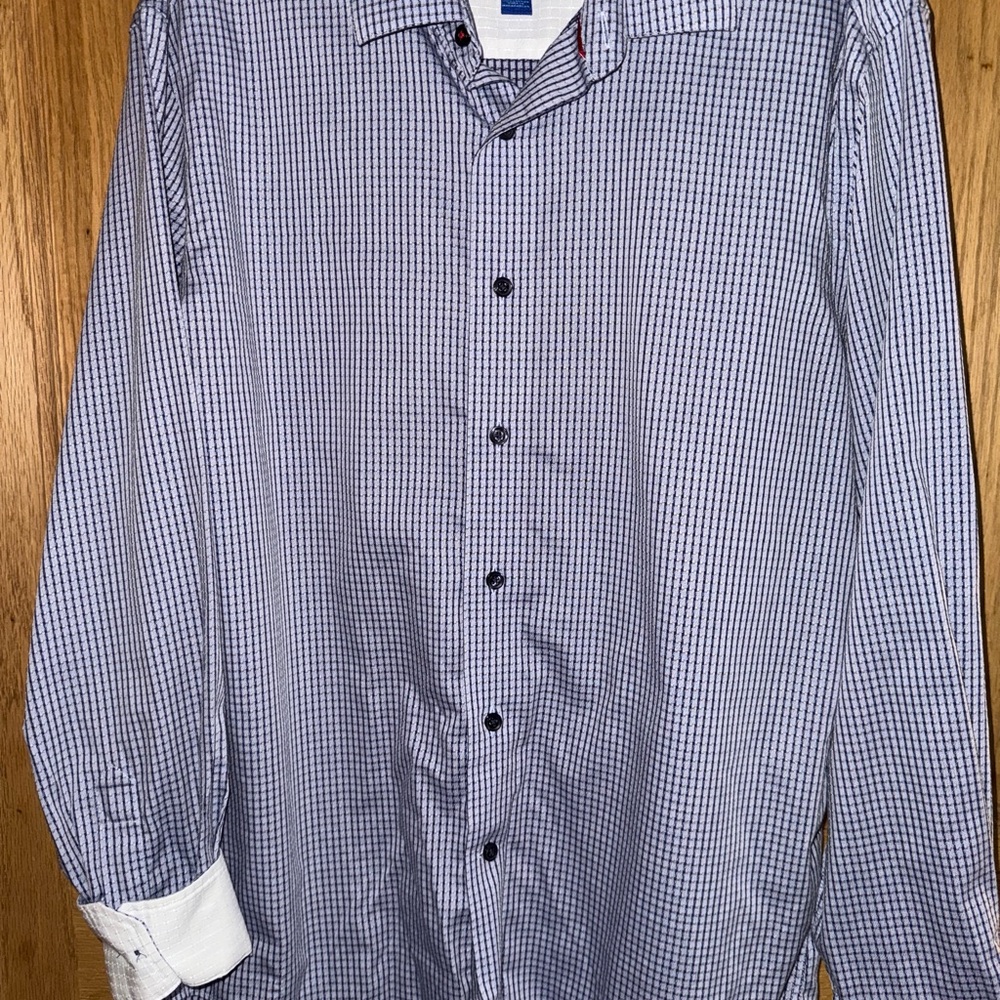 Agara men’s button down dress shirt blue and white large